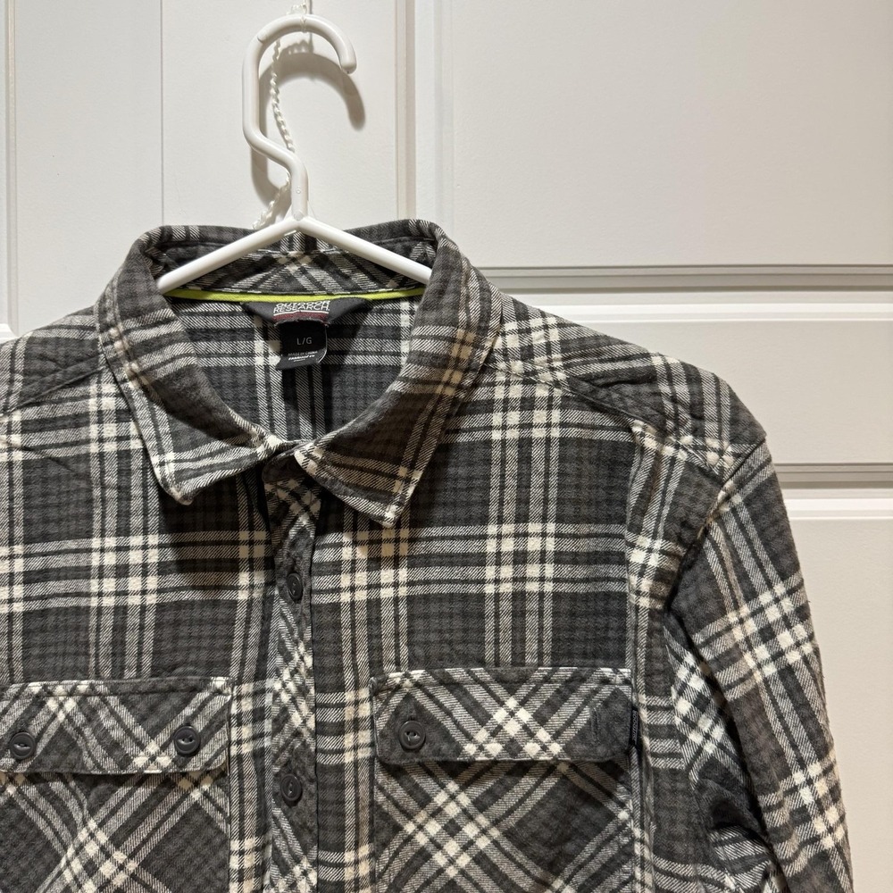 Outdoor Research Mens Large Gray Plaid Flannel Long Sleeve Button Up Shirt